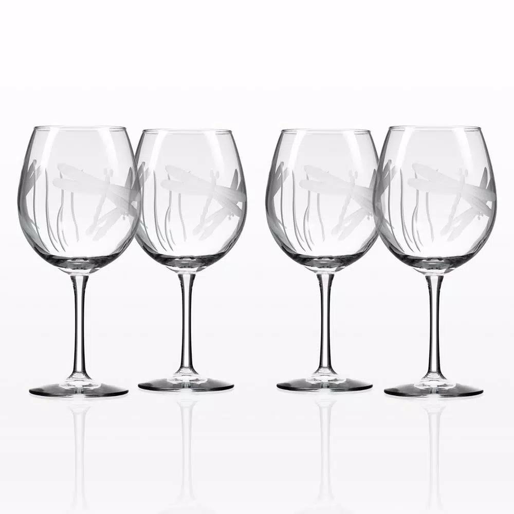 Rolf Glass Dragonfly Etched 18 oz. Balloon Red Wine Glasses, Set of 4