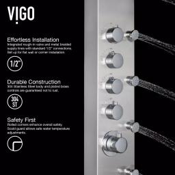 VIGO Brielle 70.5 in. Stainless Steel 6-Jet High Pressure Shower Panel System with Rainhead and Handheld thumbnail 4