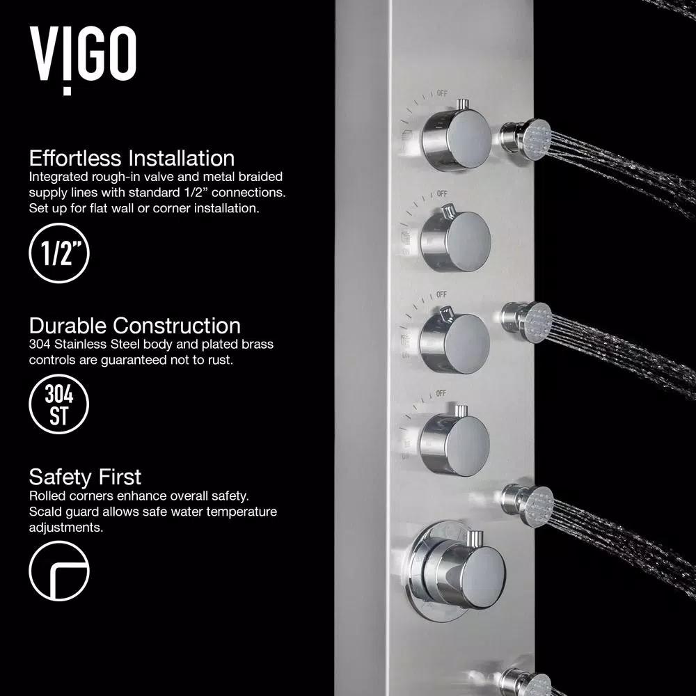 VIGO Brielle 70.5 in. Stainless Steel 6-Jet High Pressure Shower Panel System with Rainhead and Handheld