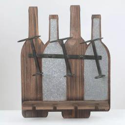 Luxen Home Rustic Wood & Metal Wall Mounted Wine Rack - Holds 3 Bottles & 4 Glasses thumbnail 1
