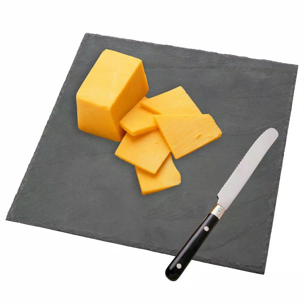 Creative Home Natural Black Slate 12 in. x 12 in. Square Serving Board and Cheese Platter