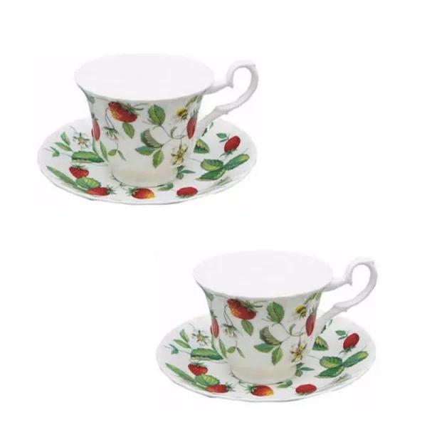 Unbranded Roy Kirkham Alpine Strawberry Bone China Teacup and Saucer Set, 230 ml, Made in England