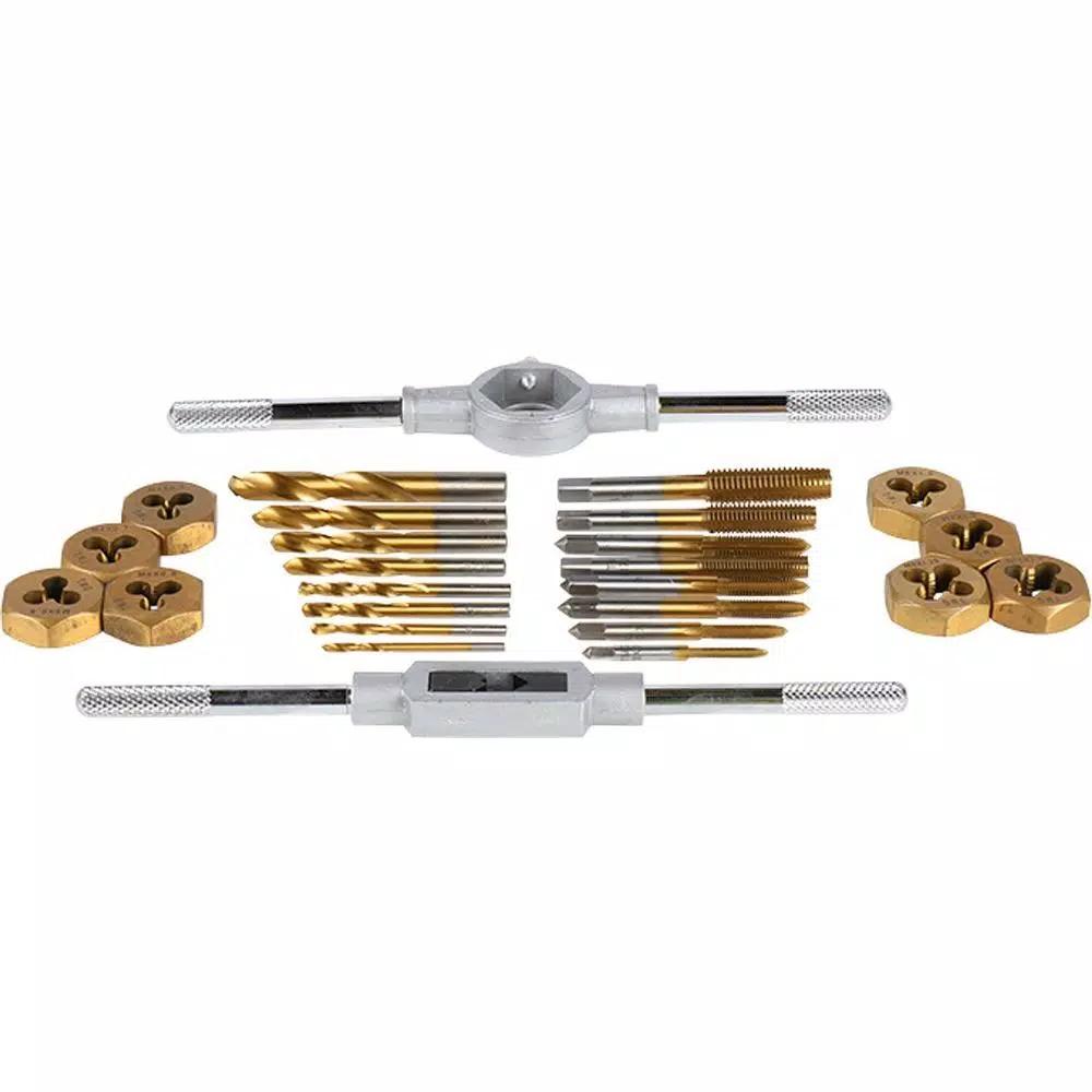 MIBRO 26-Piece Metric Tap, Die and Drill Bit Set with Titanium Coated GCr15 Alloy Steel