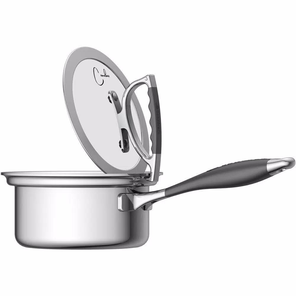 CookCraft by Candace 1.5 qt. Tri-Ply Stainless Steel Sauce Pan with Patented Latch Glass Lid