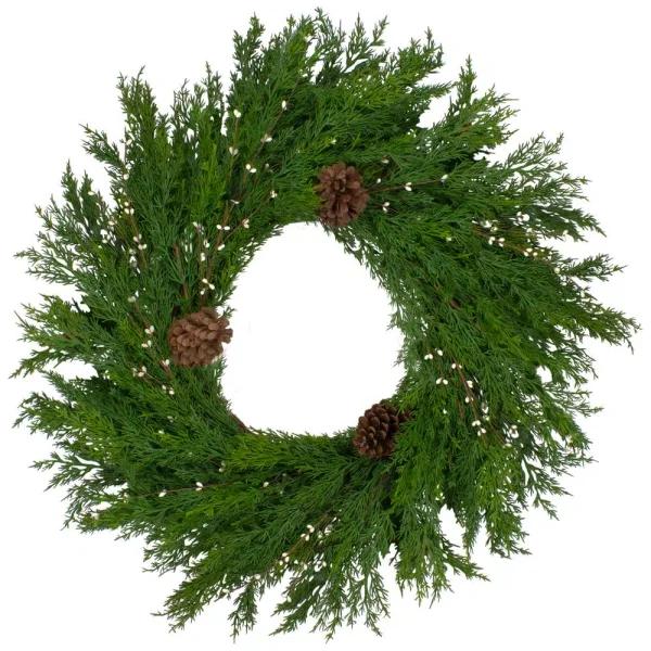 Northlight 32 in. Artificial Green Cypress Christmas Wreath with Pinecones and White Berries