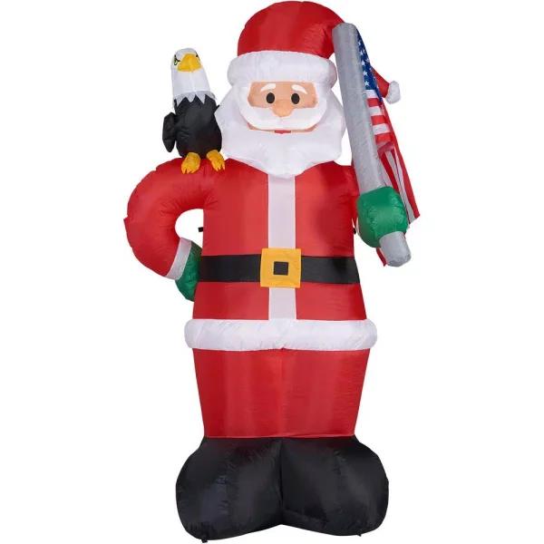 Fraser Hill Farm 8 ft. Americana Santa with Bald Eagle & American Flag Christmas Inflatable with Lights
