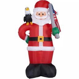 Fraser Hill Farm 8 ft. Americana Santa with Bald Eagle & American Flag Christmas Inflatable with Lights thumbnail 1