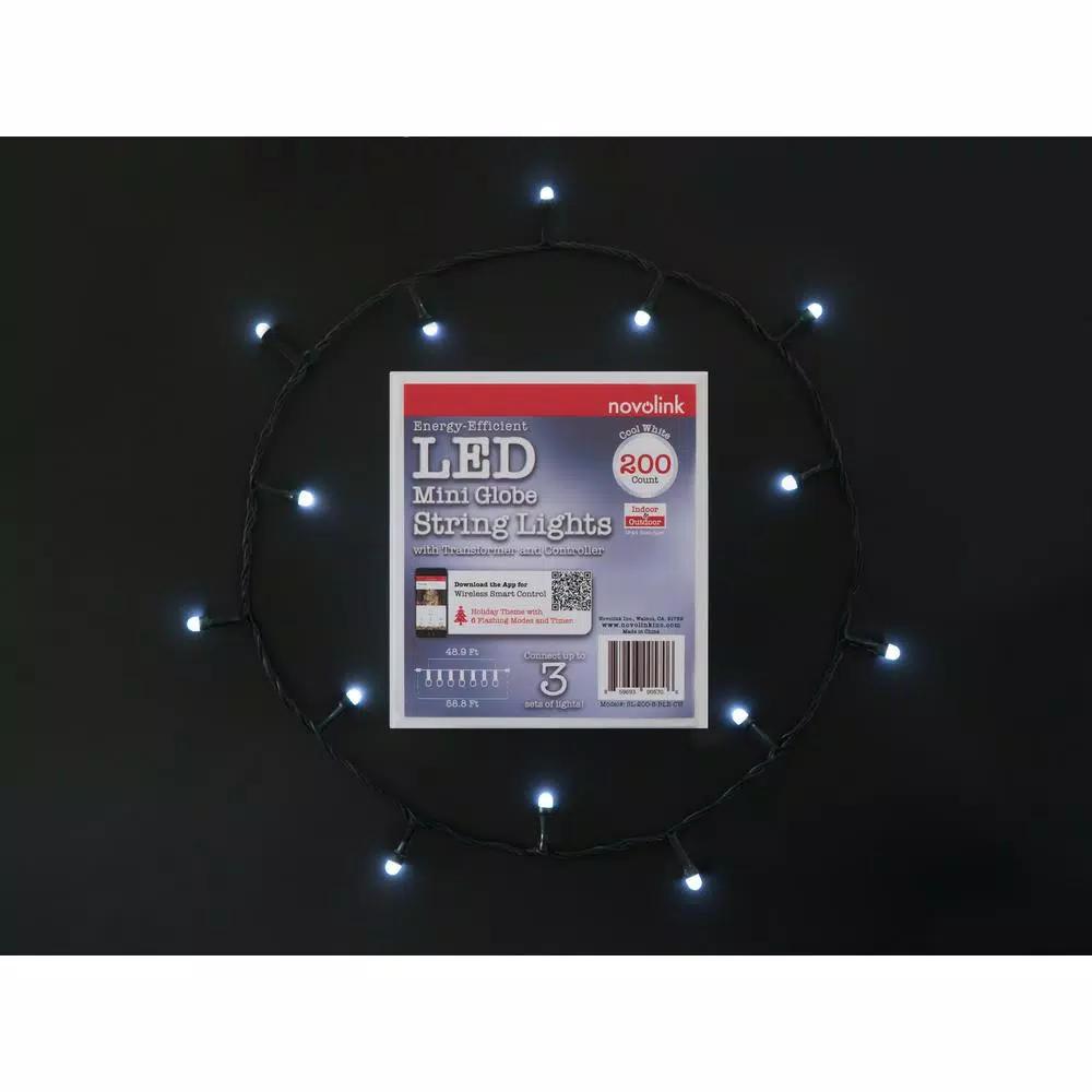 Novolink 200 LED Mini Globe Cool White String Lights with Wireless Smart App Control, 50 ft.