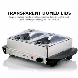 Ovente 2.1 qt. Electric Buffet Server, Stainless Steel Chafing Dish with 2 x 1L Warming Pans and Lids thumbnail 3