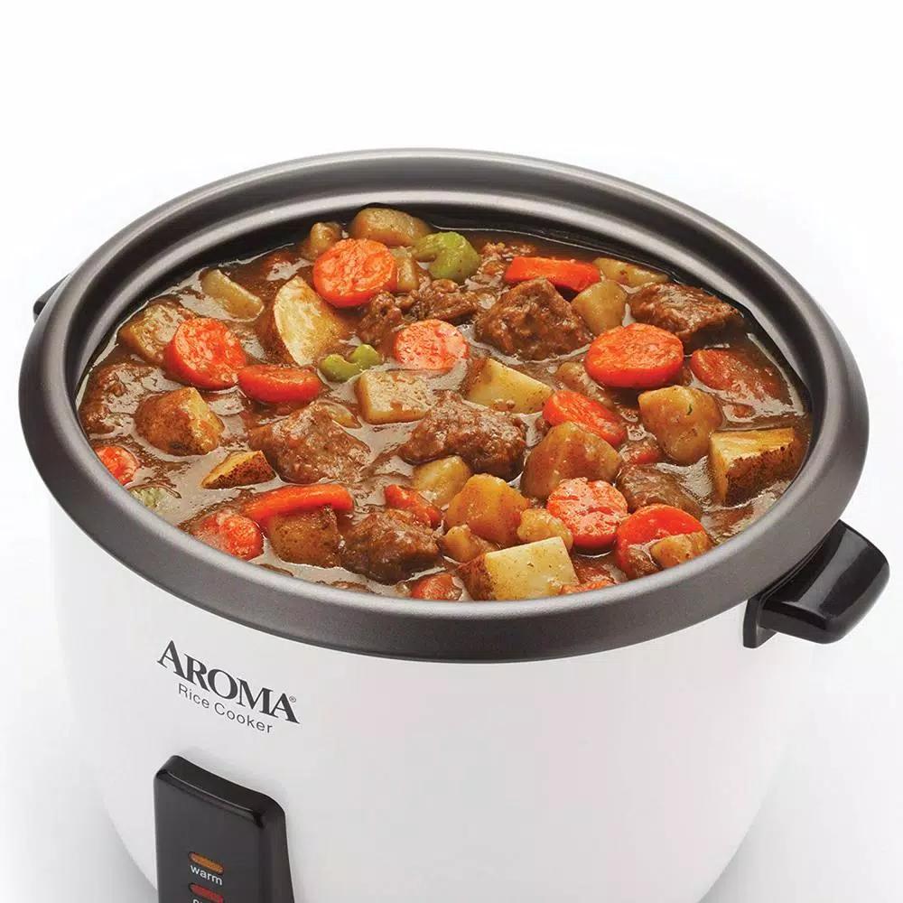 AROMA 32-Cup White Rice Cooker and Slow Cooker with Steam Tray