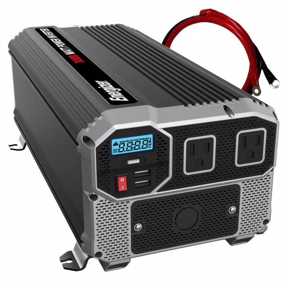 Energizer ENK3000 3000W Heavy Duty Power Inverter, 12V DC to 120V AC with LCD Display and USB Ports