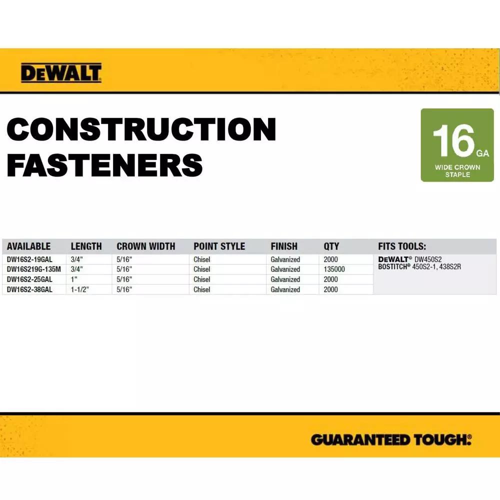 DEWALT 16-Gauge 1 in. x 1 in. Galvanized Wide Crown Staples, 2000 Count