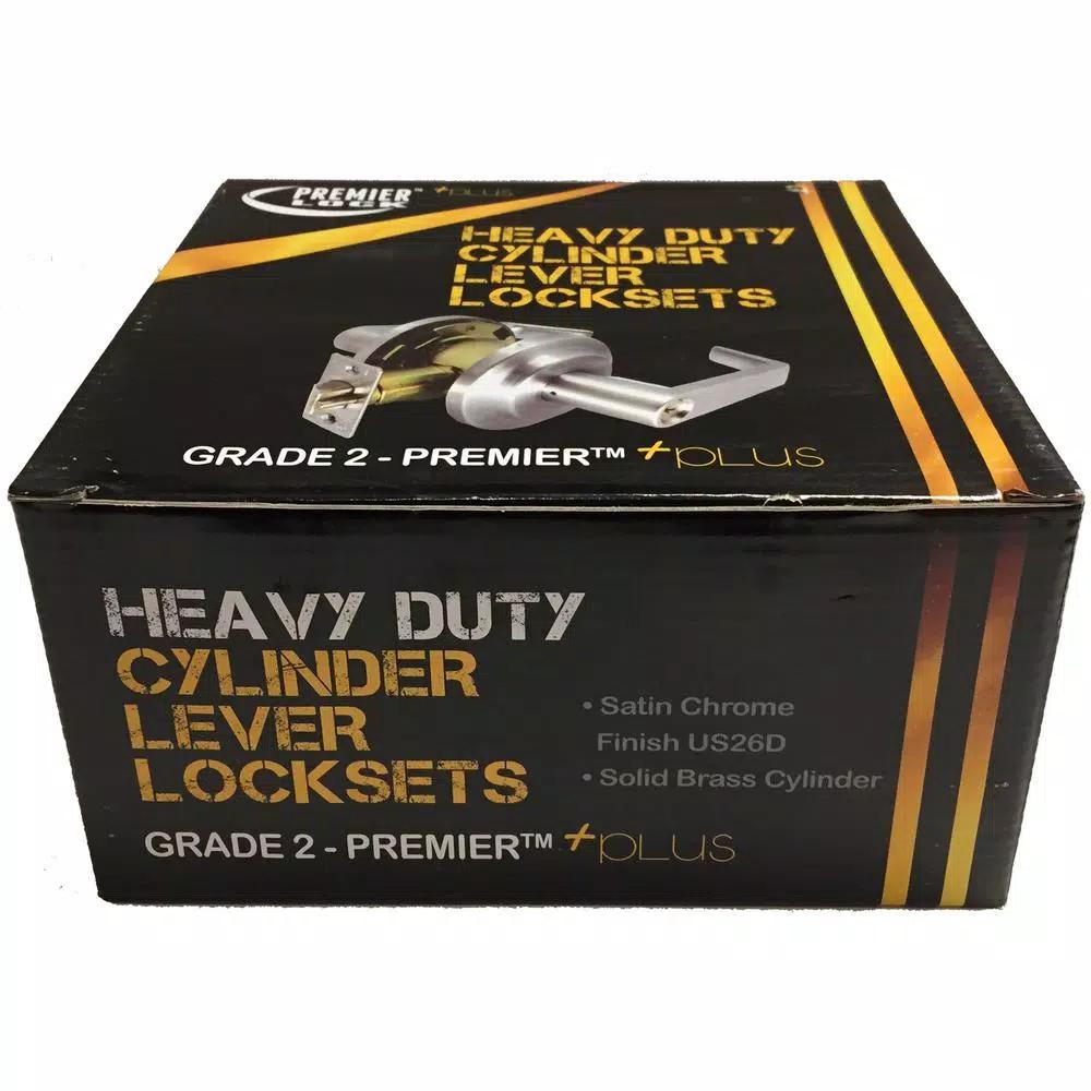 Premier Lock Heavy-Duty Satin Chrome ANSI Grade 2 Entry Door Lever Lock Set, SC1 Keyway