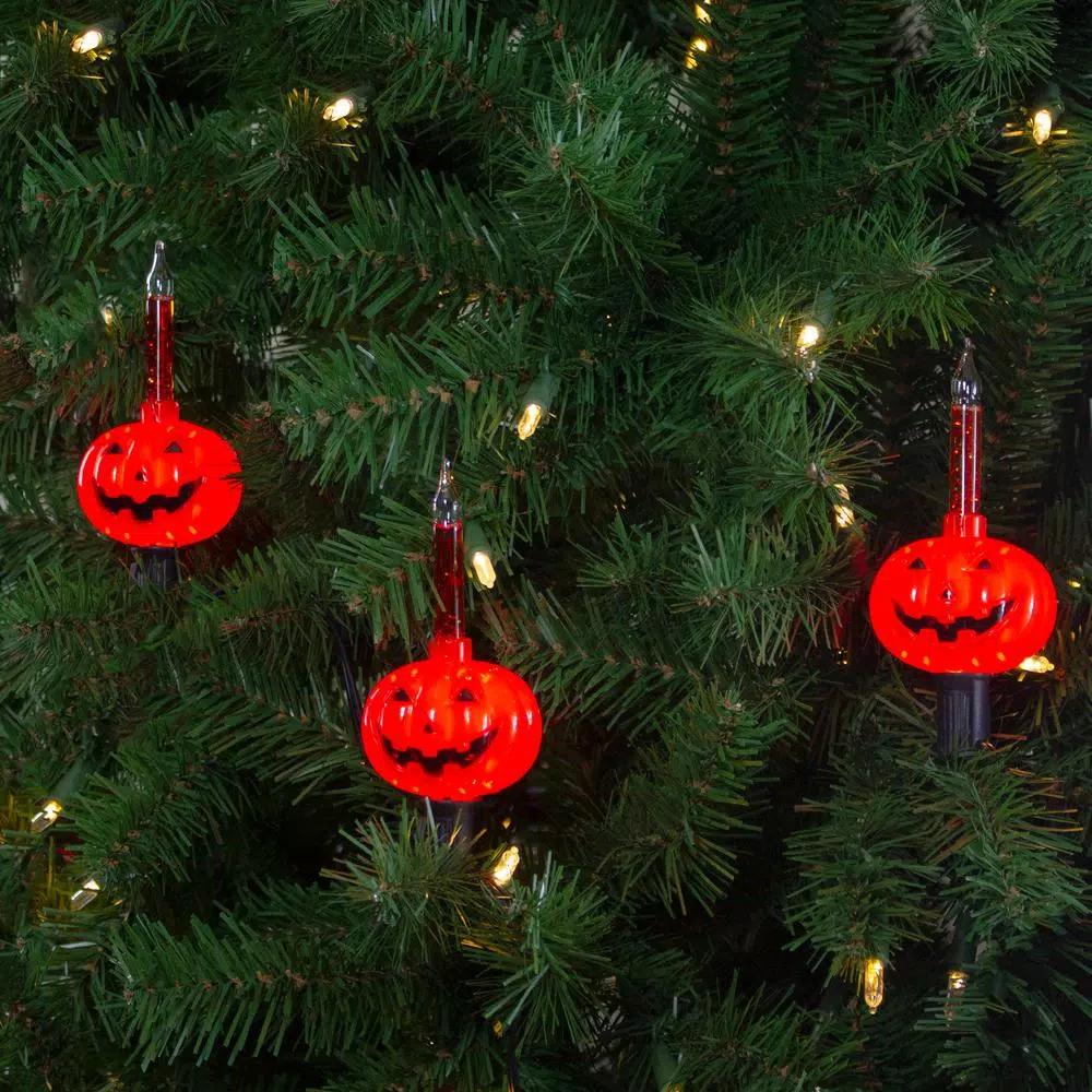 Northlight 9 ft. 10-Light Jack O'Lantern Pumpkin Halloween Bubble Light Set with Black Wire