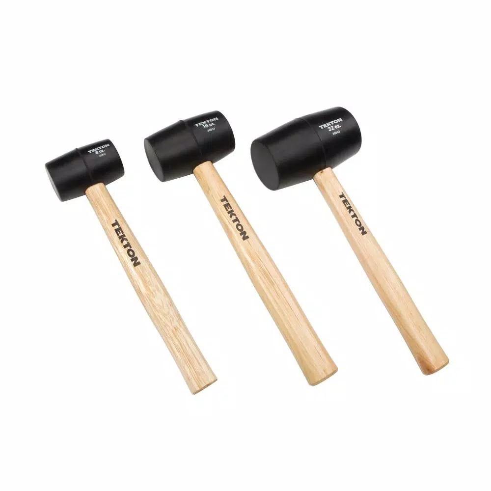 TEKTON 3-Piece Wood Handle Rubber Mallet Set (8, 16, 32 oz.)