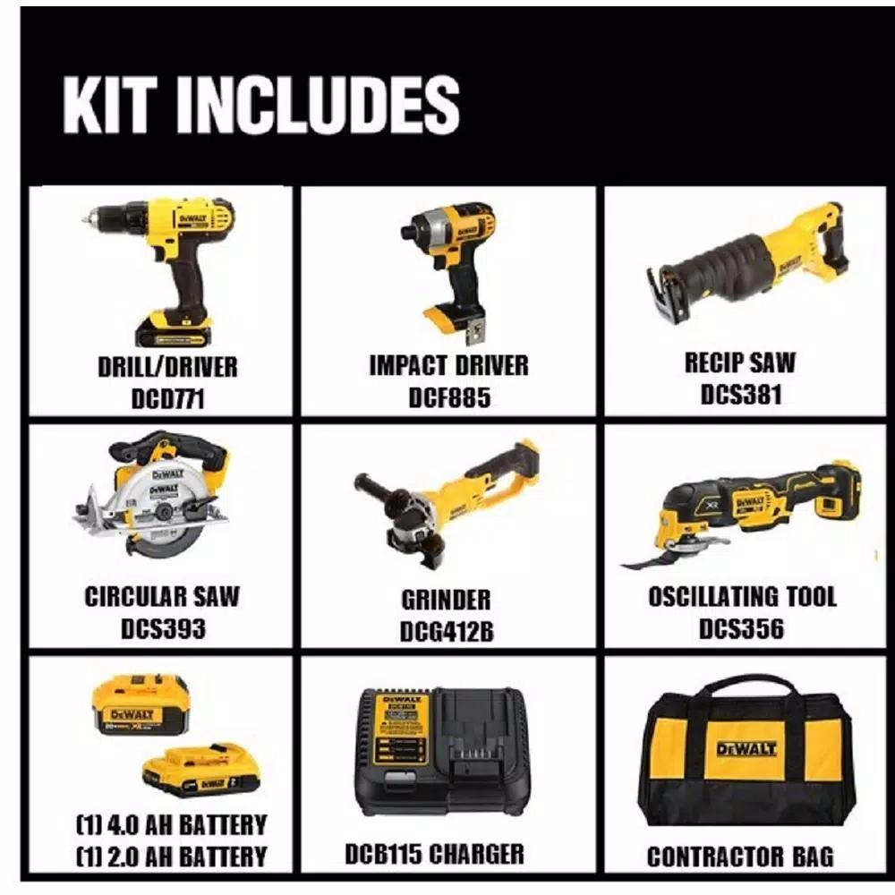DEWALT 20V MAX Cordless 6-Tool Combo Kit with 3/8 in. Impact Wrench, 4.0Ah & 2.0Ah Batteries
