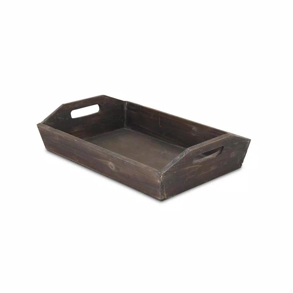 Cheungs Natural Brown Wooden Decorative Tray with Side Rope Handles - Farmhouse Style