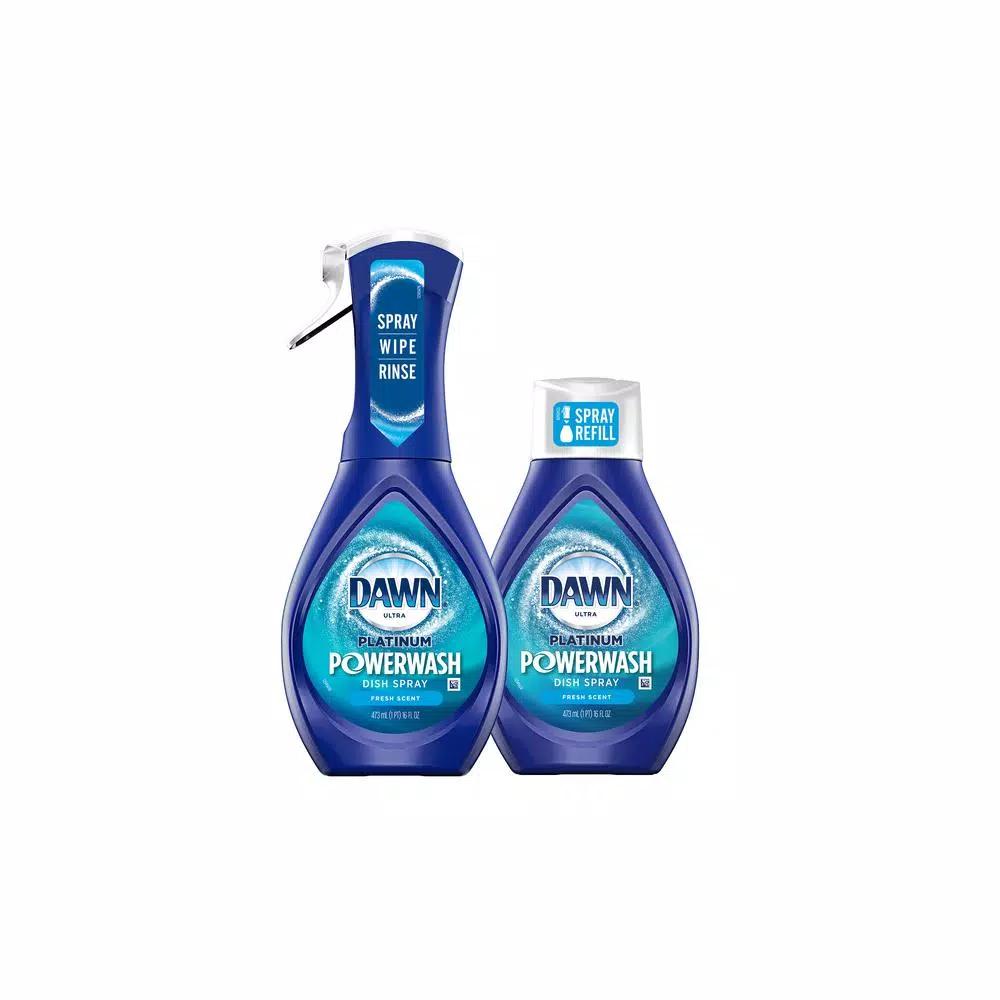 Dawn Platinum Powerwash Dish Spray Fresh Scent Bundle - 1 Starter Kit (16 oz) + 1 Refill (16 oz)