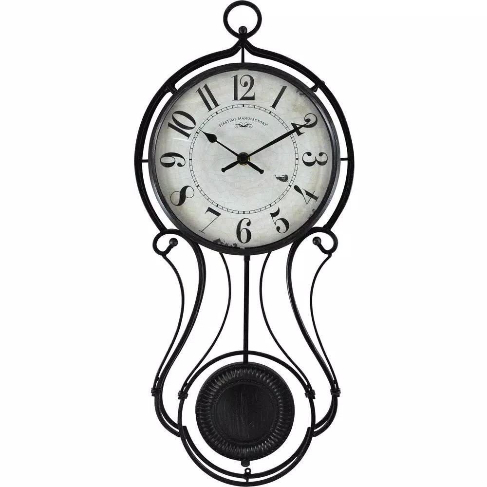 FirsTime & Co. Harwick Pendulum Wall Clock - Black Wrought Iron Farmhouse Decor
