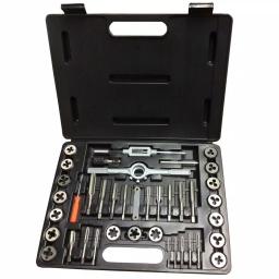 Drill America 40-Piece Carbon Steel NC and NF Tap and Die Set with Round Dies thumbnail 1
