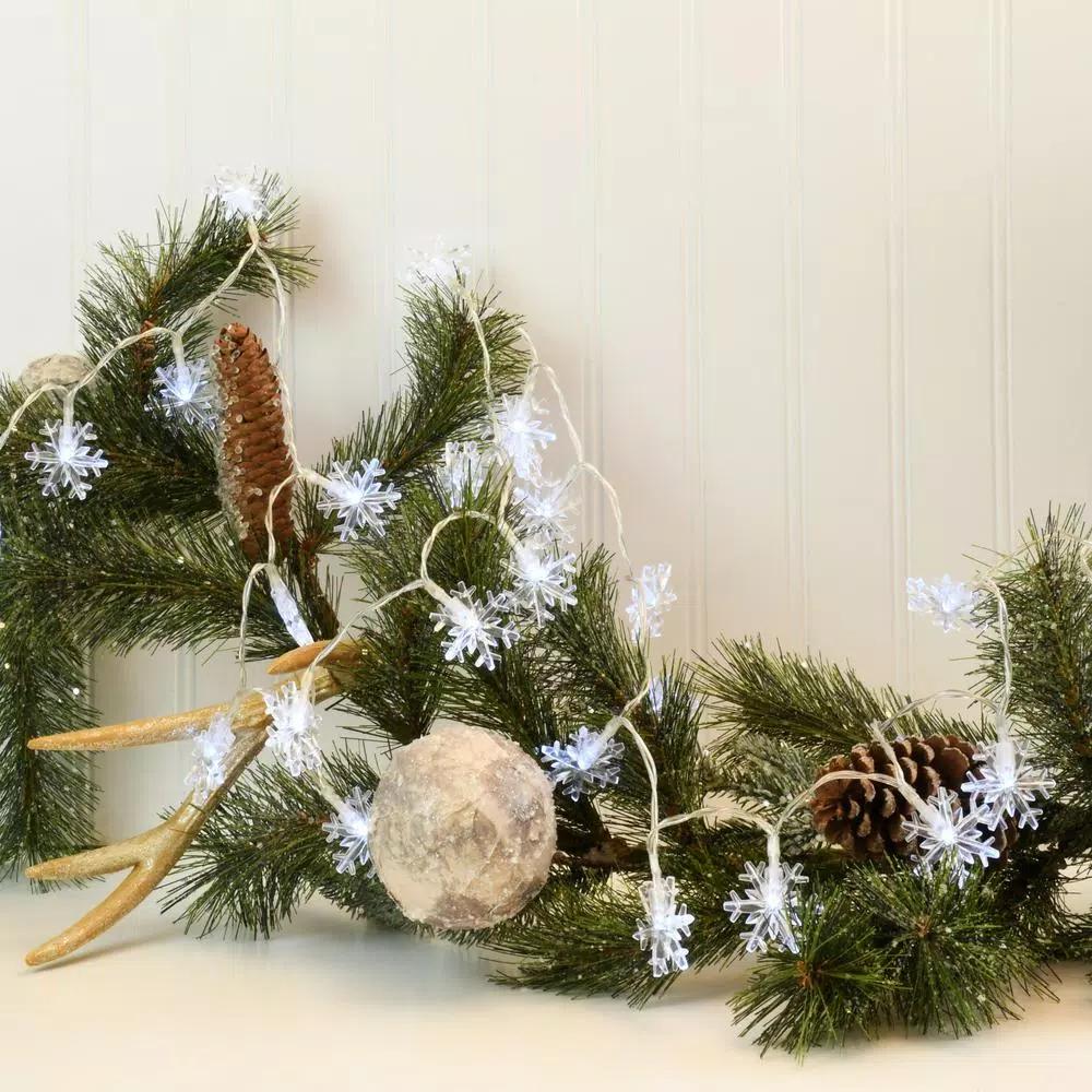 LUMABASE Battery Operated LED Snowflake String Lights, Cool White, Set of 2
