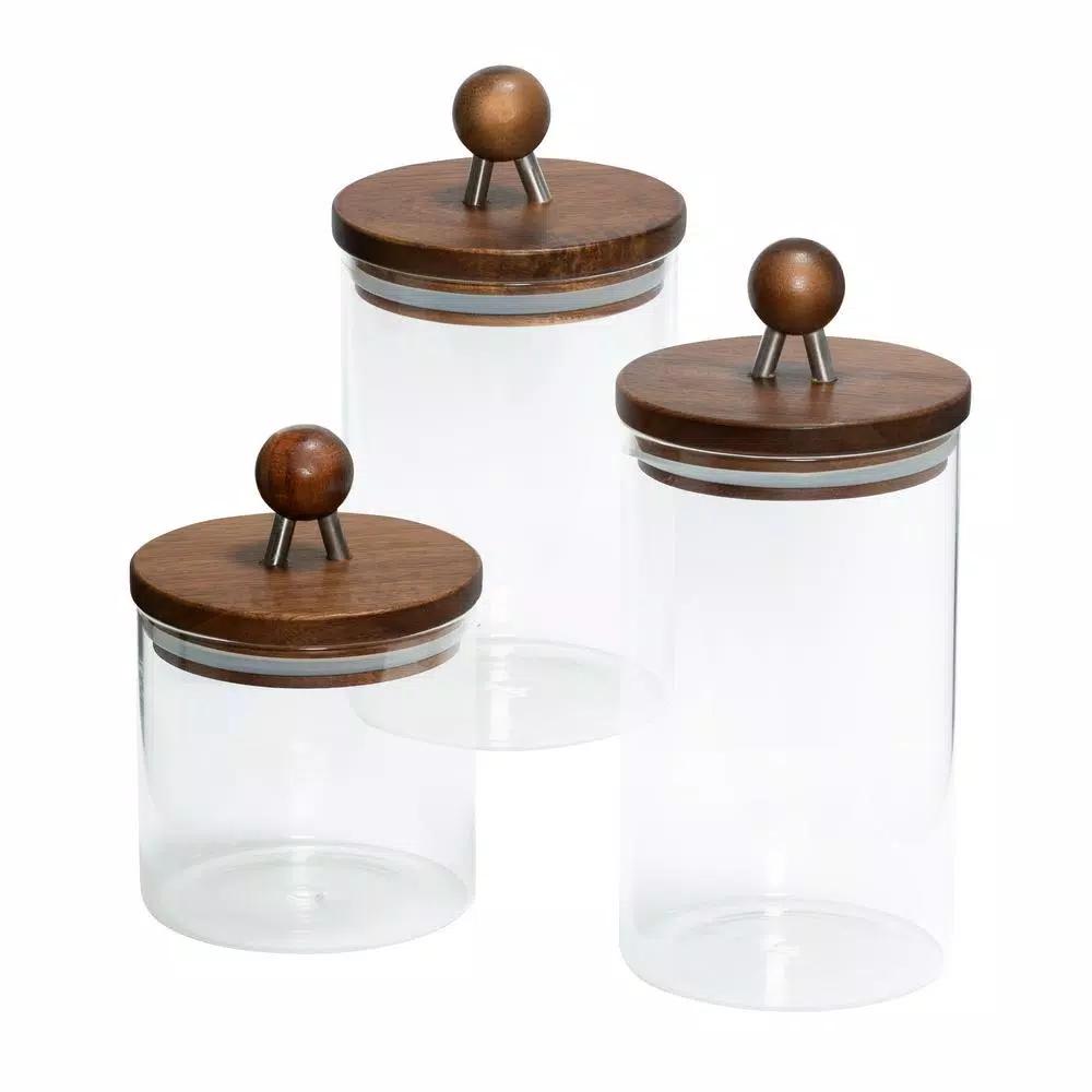 Honey-Can-Do 3-Piece Acacia Wood Top Borosilicate Glass Kitchen Canister Set
