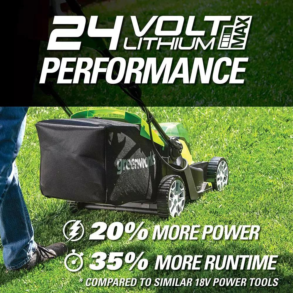Greenworks 17 in. 48V Cordless Walk Behind Push Lawn Mower with (2) 4 Ah Batteries and Dual Port Charger