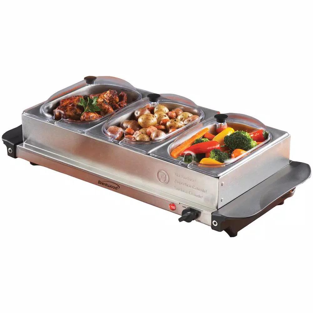 Brentwood Appliances BF-315 4.5 Qt. Stainless Steel 3-Pan Buffet Server and Warming Tray