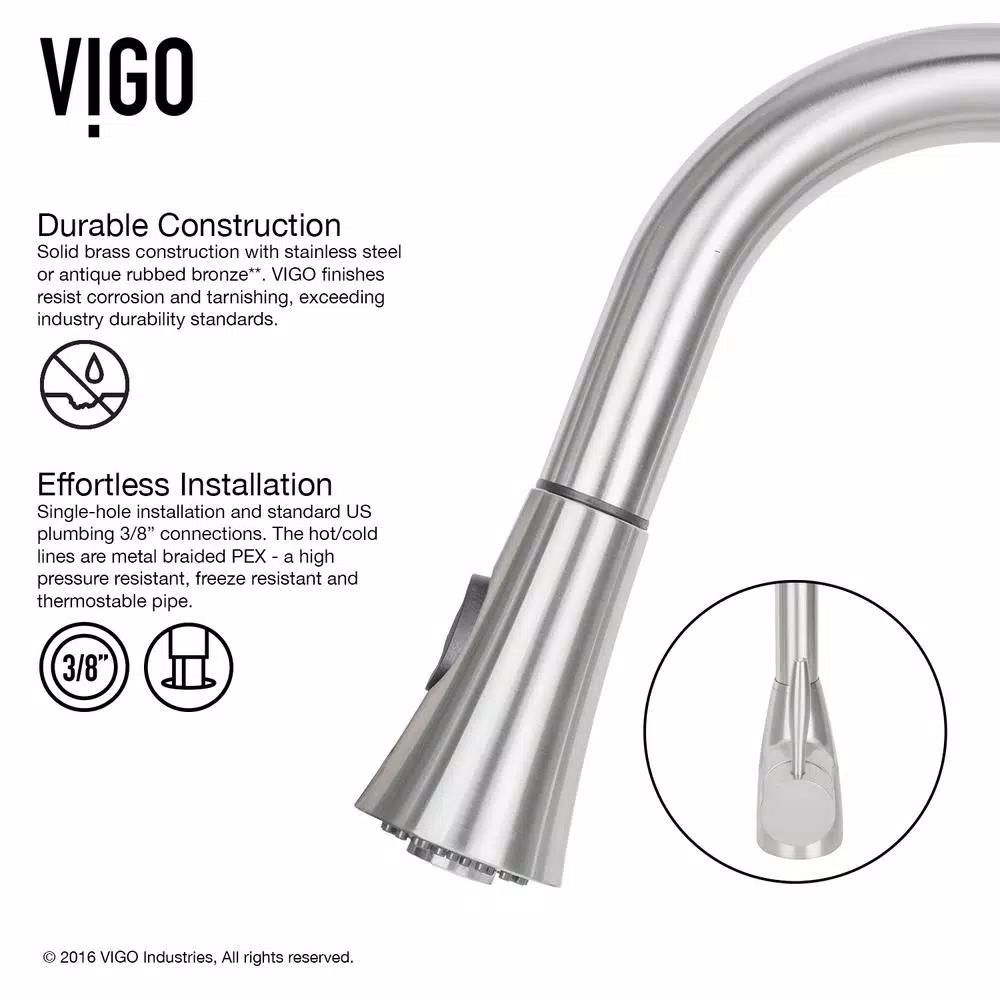 VIGO Aylesbury Single-Handle Pull-Down Kitchen Faucet with Soap Dispenser, Stainless Steel