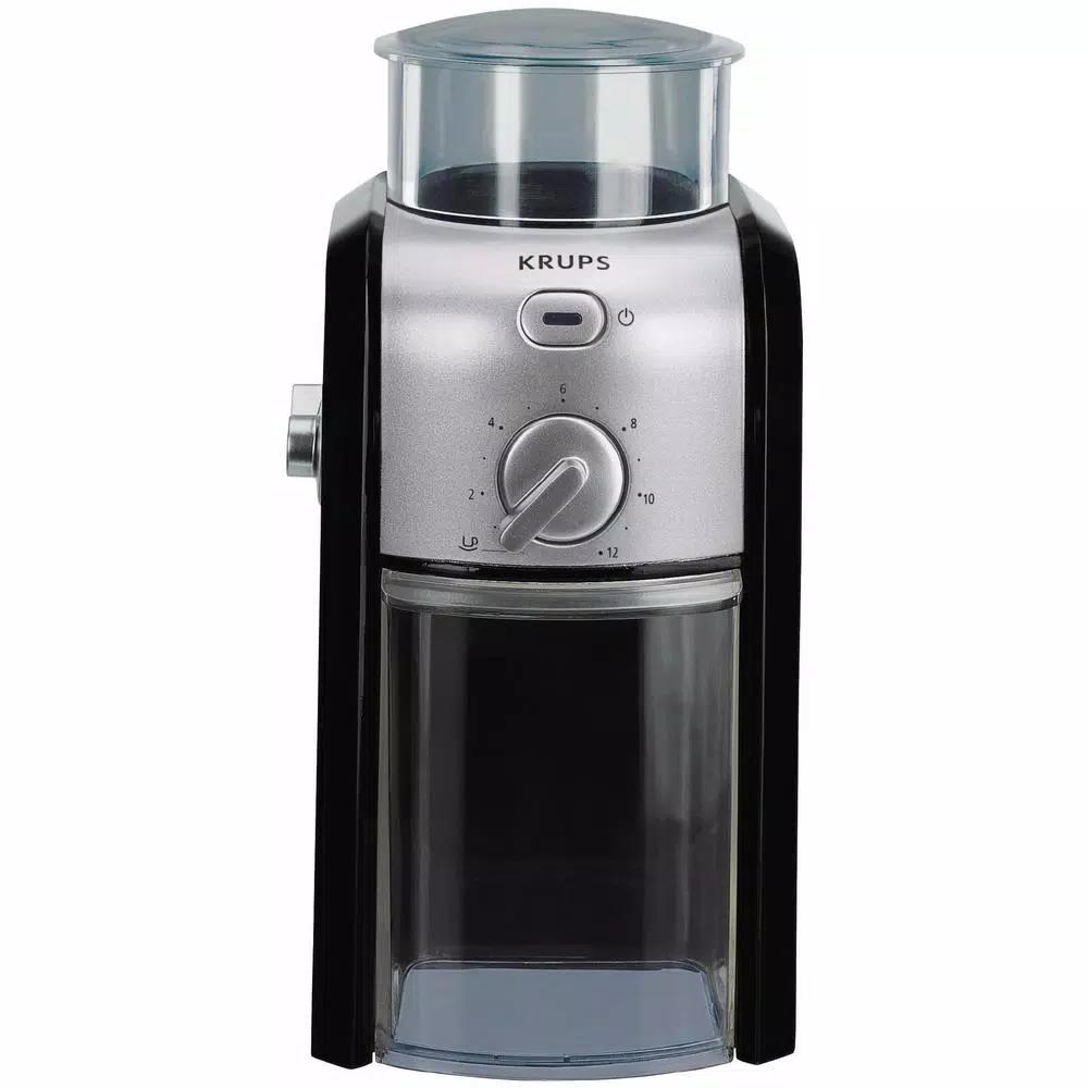 Krups GVX2 Black Stainless Steel Flat Burr Coffee Grinder, 17 Grind Settings