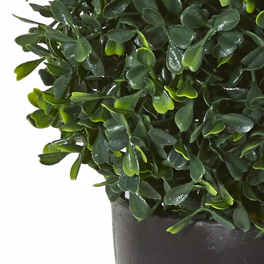 Nearly Natural 13 in. Artificial Boxwood Topiary Plant with Planter, UV Resistant, Indoor/Outdoor