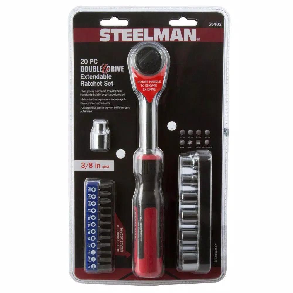 STEELMAN PRO STEELMAN 20-Piece 3/8 in. Double Drive Extendable Ratchet and Universal Socket Set