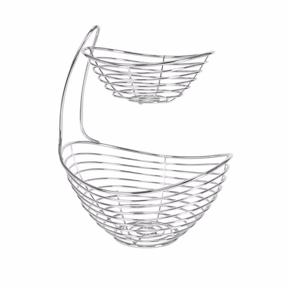 Spectrum Opus Arched 2-Tier Chrome Server Basket, Steel Fruit and Vegetable Organizer