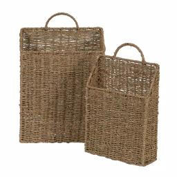 Household Essentials Seagrass Wicker Wall Basket Set, 2-Piece Rectangular Hanging Storage Baskets with Metal Frame thumbnail 2