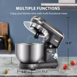 VIVOHOME 650W 6-Qt. Tilt-Head Kitchen Stand Mixer with Stainless Steel Bowl and 6 Speeds, Gray thumbnail 4