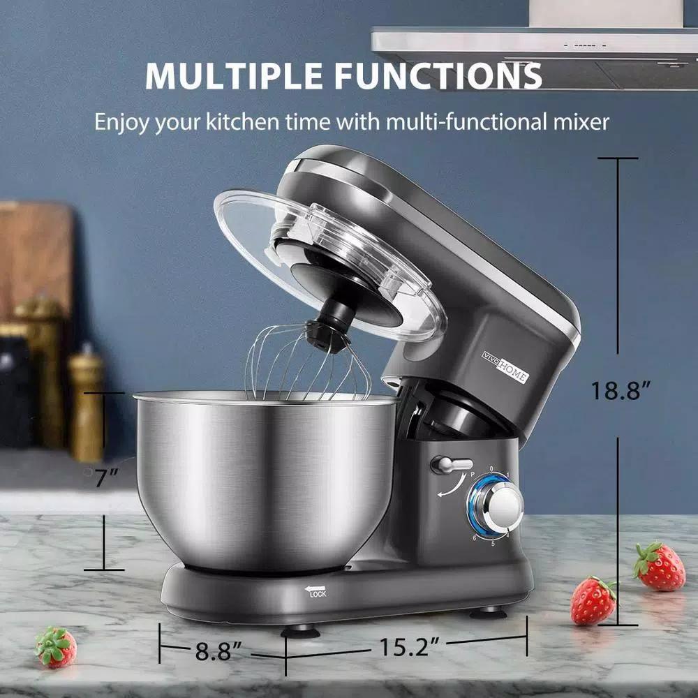 VIVOHOME 650W 6-Qt. Tilt-Head Kitchen Stand Mixer with Stainless Steel Bowl and 6 Speeds, Gray