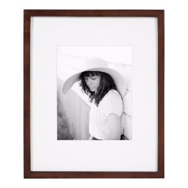DesignOvation Gallery 13 x 16 in. Walnut Brown Wood Picture Frame with White Mat for 8 x 10 in. Photos