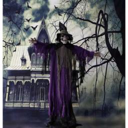 Haunted Hill Farm 6 ft. Animated Skeleton Witch Halloween Prop with Multi-Color Light Effects thumbnail 3