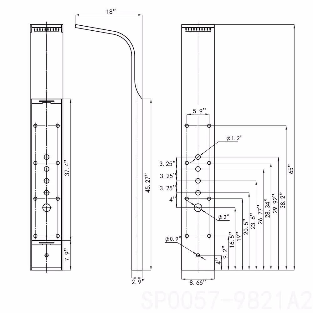 AKDY 65 in. 8-Jet Shower Panel System, Space Gray Brushed Stainless Steel with Rainfall, Waterfall & Wand