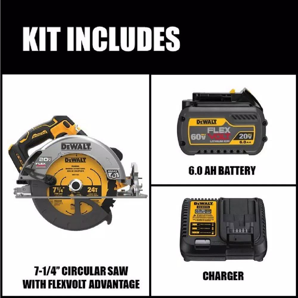 DEWALT 20V MAX Brushless 7-1/4 in. Circular Saw Kit with FLEXVOLT Advantage and (1) 6.0Ah FLEXVOLT Battery