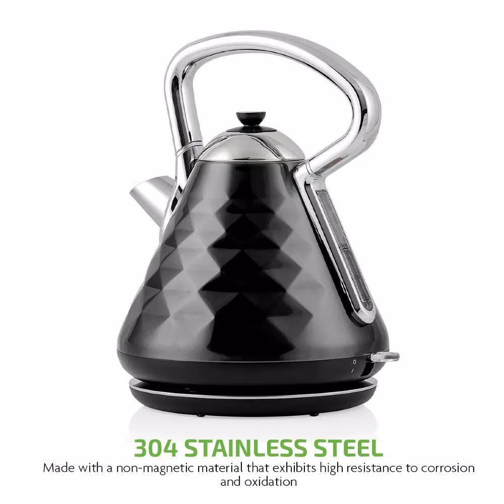 Ovente Cleo Collection 1.7L Electric Kettle, 1500W Stainless Steel Tea Kettle with Auto Shut-Off, Black