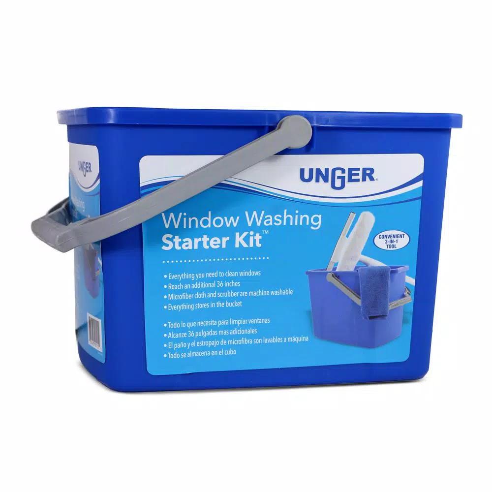 Unger 10 in. Window Washing Starter Kit with Collapsible Pole and Bucket