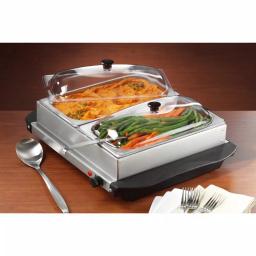 Brentwood Appliances 3 Qt. Metallic 2-Pan Buffet Server with Warming Tray, Stainless Steel thumbnail 4