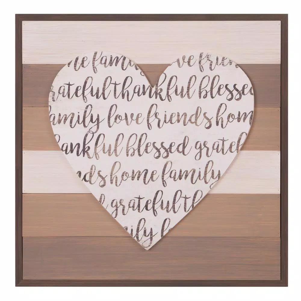 Pinnacle Patton Wall Decor 18x18 Thankful Grateful Blessed Cut-Out Heart Wood Sign