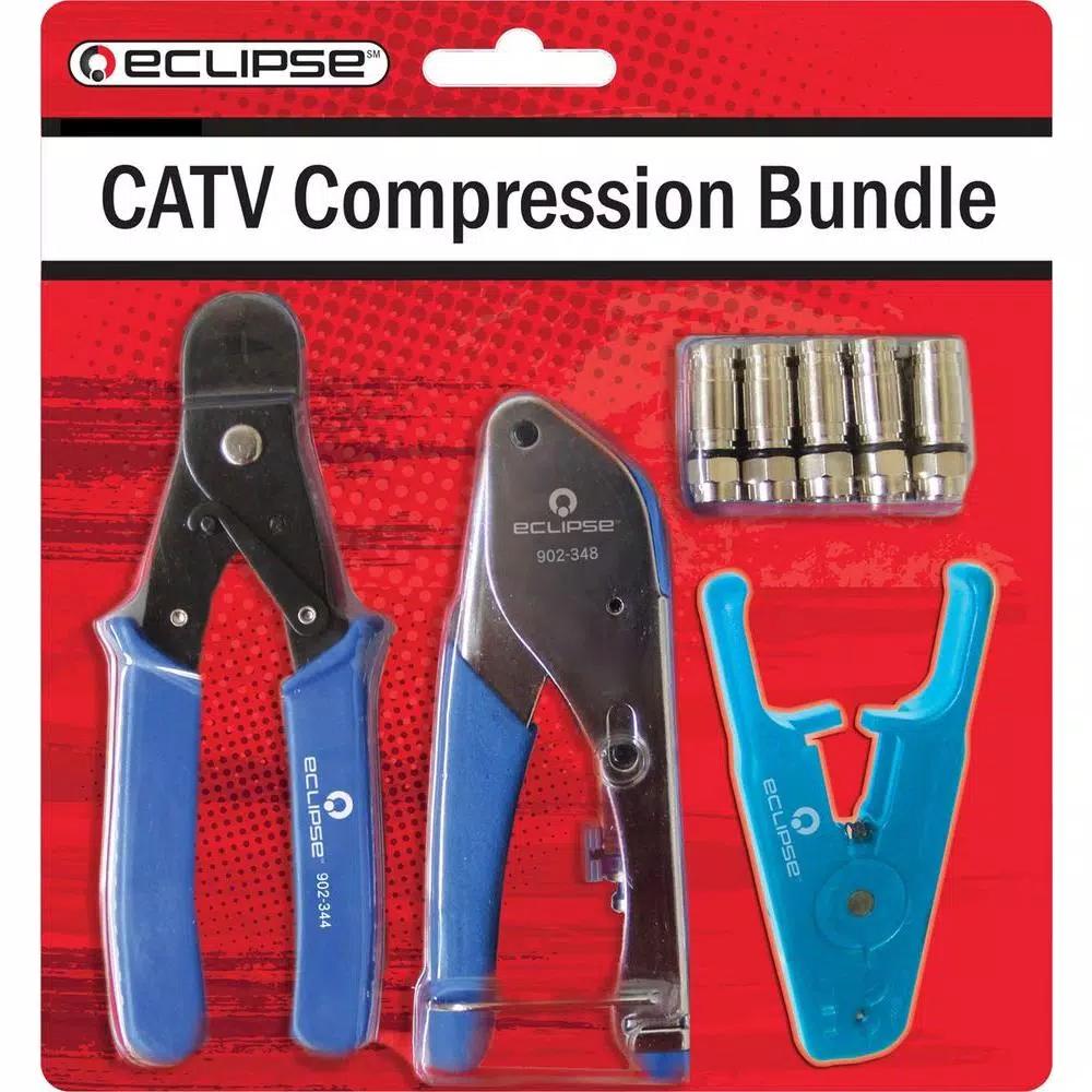 Eclipse Tools CATV Coax Cable Compression Tool Kit with F-Type RG6 Connectors