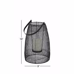 LITTON LANE Large Black Metal Mesh Lantern Candle Holder with Suspended Hurricane Glass thumbnail 5