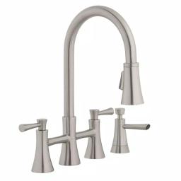 Glacier Bay Selma 2-Handle Bridge Kitchen Faucet with Pull-Down Sprayer and Soap Dispenser, Stainless Steel thumbnail 1