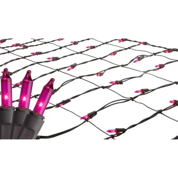 Sienna Pink Mini Net Style Christmas Tree Trunk Wrap Lights with Brown Wire, 150 Bulbs, 16 sq. ft. Coverage