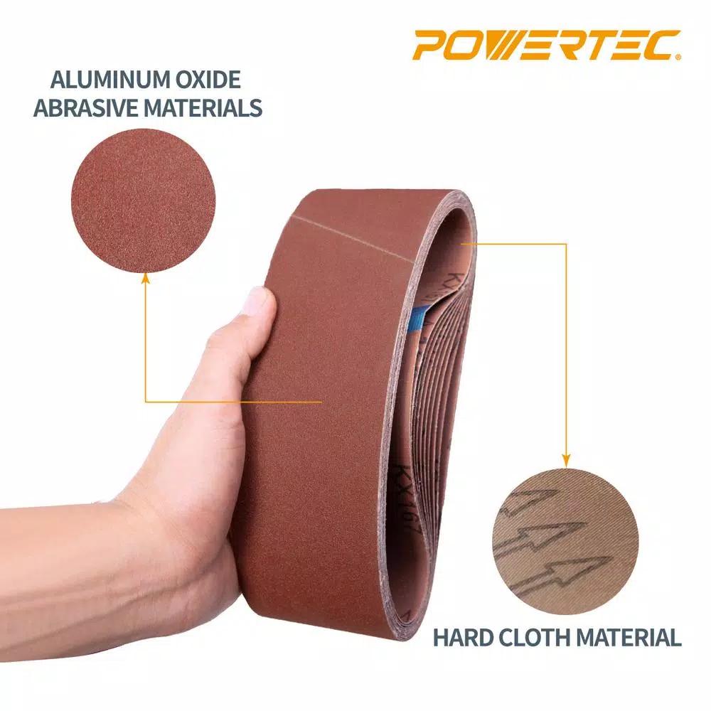 POWERTEC 3 in. x 18 in. Aluminum Oxide Sanding Belt Assortment, 18-Pack (6 Grits)