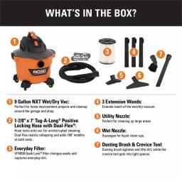RIDGID 9 Gal. NXT Wet/Dry Shop Vacuum, 4.25 Peak HP with Dual-Flex Hose and Accessories thumbnail 2